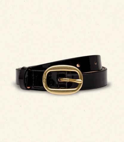 AVI SLIM BELT -- BLACK PATENT