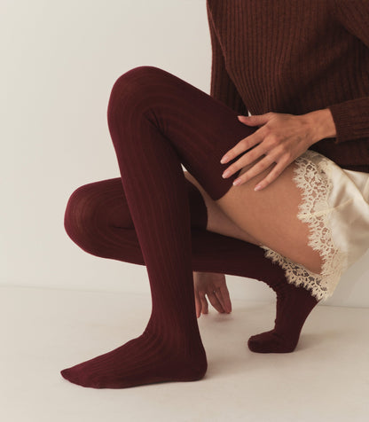 COLLEGIEN THIGH HIGH SOCKS -- BORDEAUX GRAND CRU