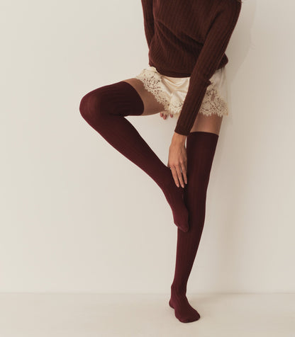 COLLEGIEN THIGH HIGH SOCKS -- BORDEAUX GRAND CRU