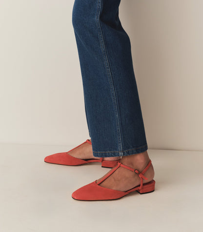 CRISTINA T STRAP FLAT -- FUEGO SUEDE