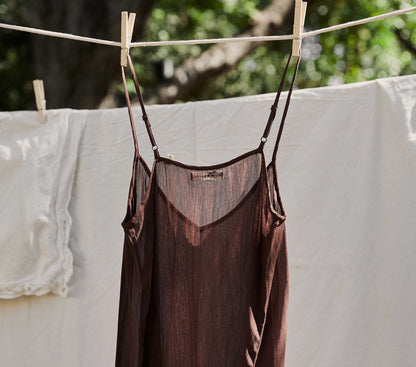 SHORT DEEP V-NECK SLIP -- UMBER