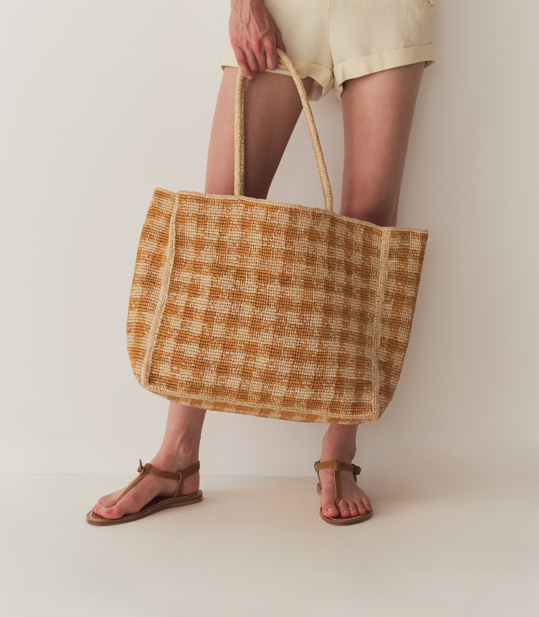 GRANDE MATHILDE BAG -- MUSTARD GINGHAM RAFFIA