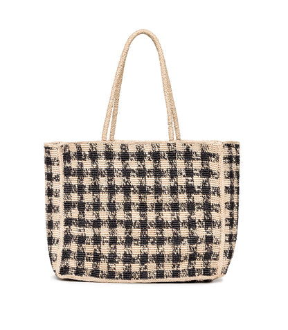 GRANDE MATHILDE BAG -- BLACK GINGHAM RAFFIA