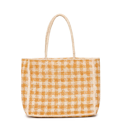 GRANDE MATHILDE BAG -- MUSTARD GINGHAM RAFFIA