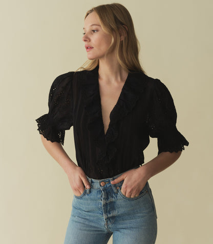 HENRI TOP -- BLACK EYELET