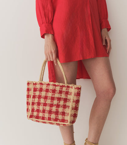 PETITE MATHILDE BAG -- RED GINGHAM RAFFIA