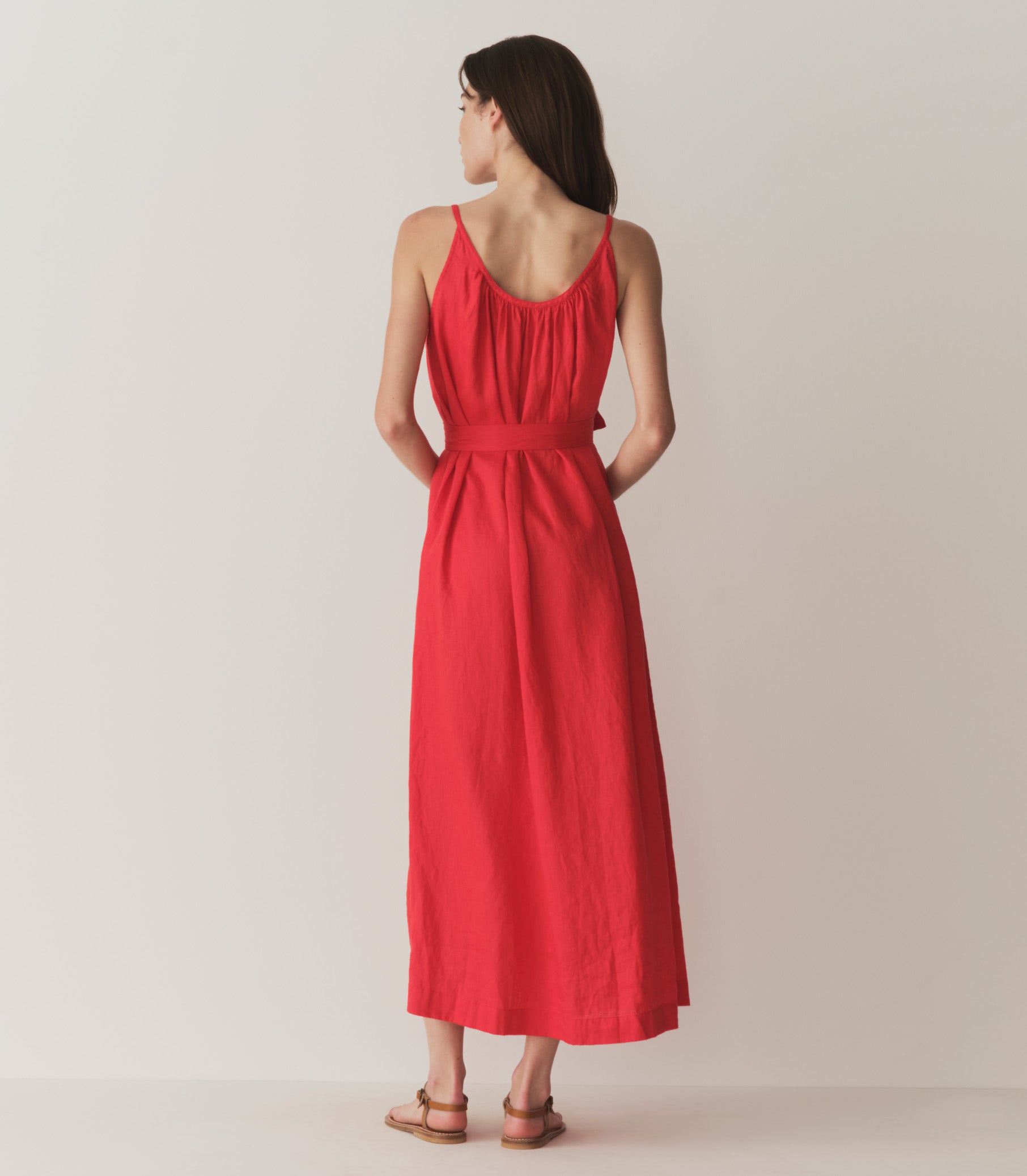 NEVITA LINEN DRESS -- SCARLET