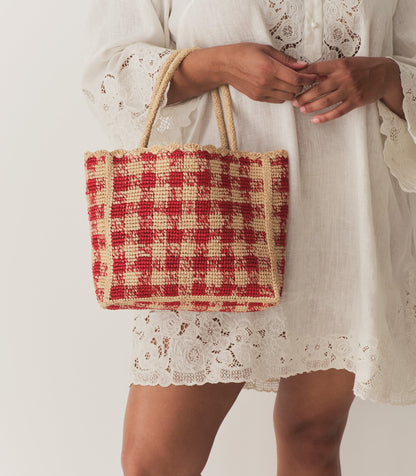 PETITE MATHILDE BAG -- RED GINGHAM RAFFIA