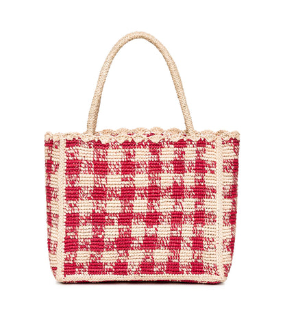 PETITE MATHILDE BAG -- RED GINGHAM RAFFIA